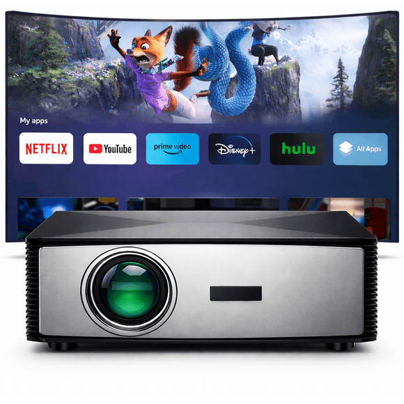 【Projector Screen, Mount & 3D Glasses Included】 Boss Projector S6A 5000 Lumens Projector, Android Smart Projector with 1920 x 1080 Resolution, Bluetooth & Wi-Fi Home Theater Projector