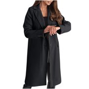 UPPADA Wool Blend Pea Coats for Women Wool Black Pea Coats Comfy Winter Single Breasted Trench Coat Long Shawl Collar Peacoat Long Fall Jacket Black,M