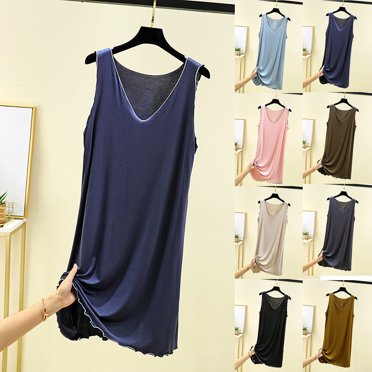 JDQJBZ Chemises de Nuit pour Femmes Vêtements de Nuit Sans Manches Couleur Unie Ample Courte Robe de Nuit