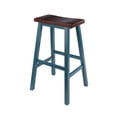 thumbnail image 1 of Satori Saddle Seat Bar Stool, Rustic Teal and Walnut Finish, 1 of 4