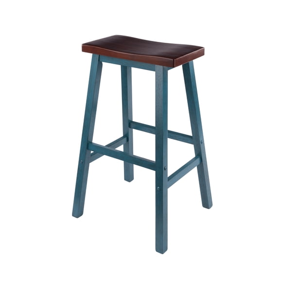 Satori Saddle Seat Bar Stool, Rustic Teal and Walnut Finish