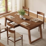 55'' Rectangular Dinner Kitchen Table, Mid-Century Modern Dining Table with Storage Drawer for 4-6 People