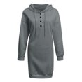 thumbnail image 3 of Womens Casual Hoodies Dress Fall Long Sleeve Sweatshirt Button Down Drawstring Pullover Top Lightweight Dress, 3 of 4