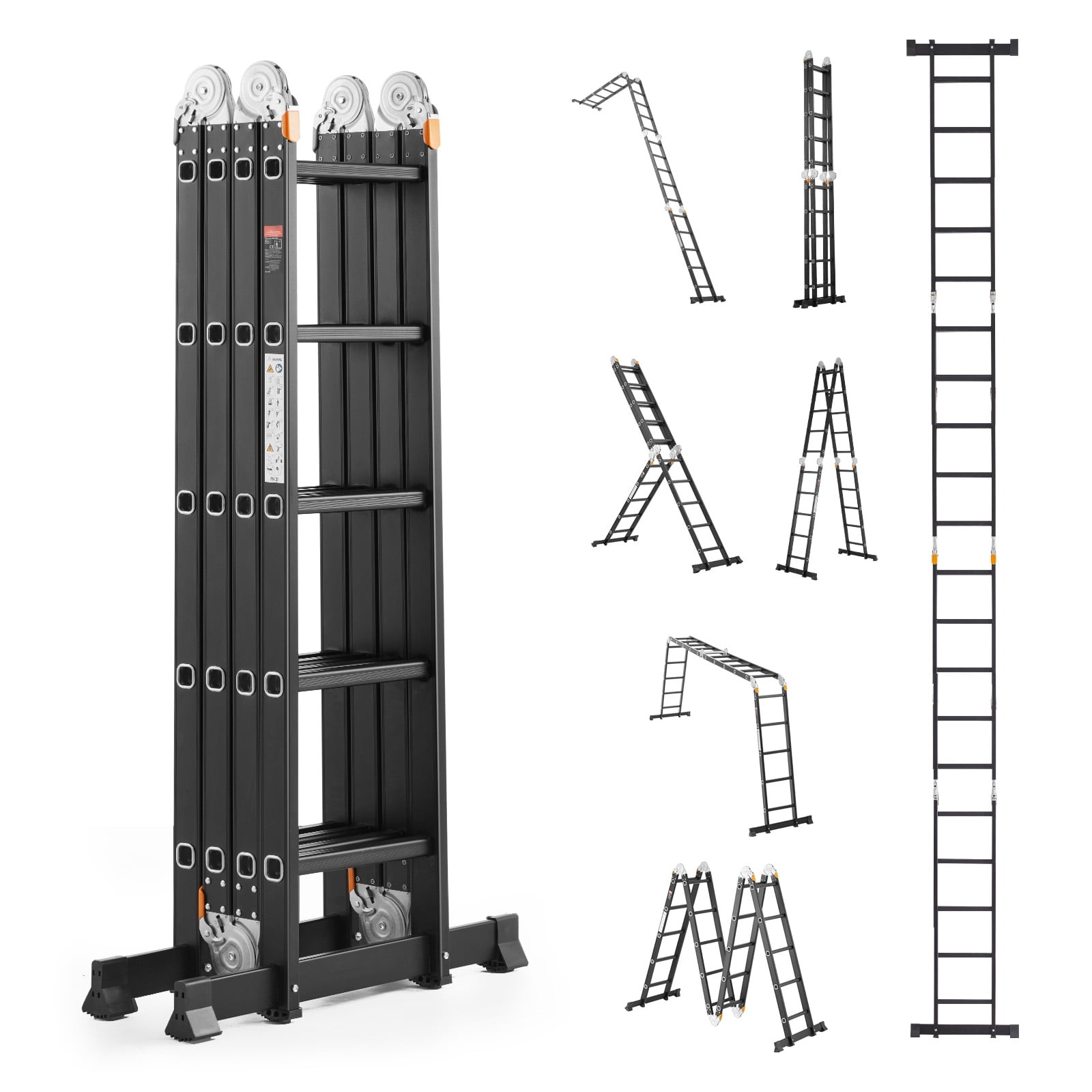 KFFKFF Multi-Purpose Folding Ladder, 7-in-1 Tall Extension Step Ladder, A Frame 5 Step Telescoping Ladder, 19ft Reach Height Heavy Duty Adjustable Ladder, 330 lbs Capacity
