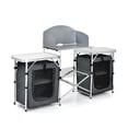 thumbnail image 1 of Patiojoy Portable Camping Kitchen Table Aluminum Fold-Up Camping Kitchen with Windscreen for BBQ, Picnic, Party  Gray, 1 of 10
