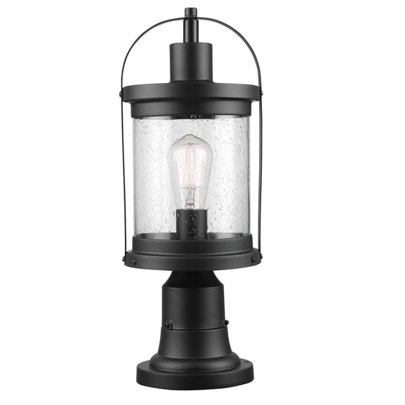 Lampadaire d’extérieur à 1 ampoule Zeke, noir mat, abat-jour en verre bullé