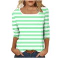 thumbnail image 3 of breaise Chemises à Manches 3/4 pour Femmes, Automne, Rayées, Col Ras du Cou, Hauts Habillés Décontractés, Amples, Blouses de Travail Trois Quarts, Vert G, 3 of 7