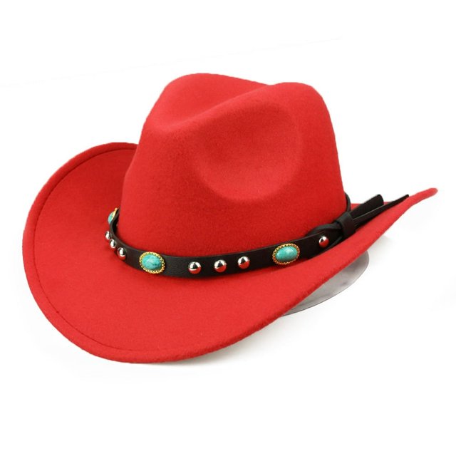 Jazz Cap Wide Brim Cowboy Style Rivet Roll Up Solid Color Fedora Hat Dress Up Accessory Hat