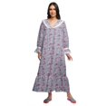 thumbnail image 1 of Moomaya Robe de Nuit Maxi pour Femmes en Coton à Col en V Imprimé avec Bordure Volantée, 1 of 5