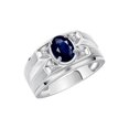 thumbnail image 3 of RYLOS Men's Rings Sterling Silver Rings Classic Designer Style 8X6MM Oval Gemstone &  Diamond Ring Sapphire September Birthstone Rings For Men,  Size 13, 3 of 7