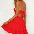 thumbnail image 4 of Femmes Fronde Robe d'Été Sans Dos Bretelles Robe Dentelle Coutures Femmes Vestidos, 4 of 7