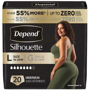 Culottes d’incontinence Depend Silhouette pour femmes, absorption maximale, G, rose, emballage de 20
