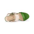 thumbnail image 4 of BLISSFUL STEP Slingback Contrast Color Chunky Heel Big Circle Buckle Heeled Sandals Green Beige 5, 4 of 8