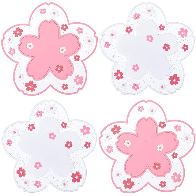 PVC Coaster Cherry Blossom Cup Coaster Anti-Skid Insulation Coaster for Beer, Coffee, Tableware Tea(L)