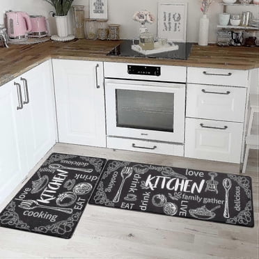 Ensemble de 2 Tapis de Cuisine Anti-Fatigue en Pvc, Tapis de Sol de Cuisine Imperméables pour Rester Debout, 40*60+40*110 cm, Noir