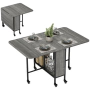 HOMCOM Mobile Folding Dining Table Extendable Kitchen Table Storage Shelf