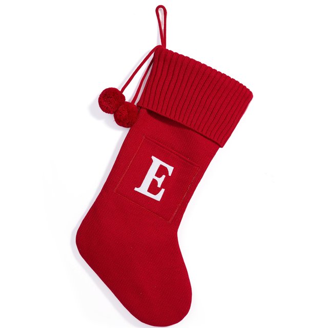 Christmas Knitted Stocking With Personalised Alphabet Letter Initial Christmas Gift Red D