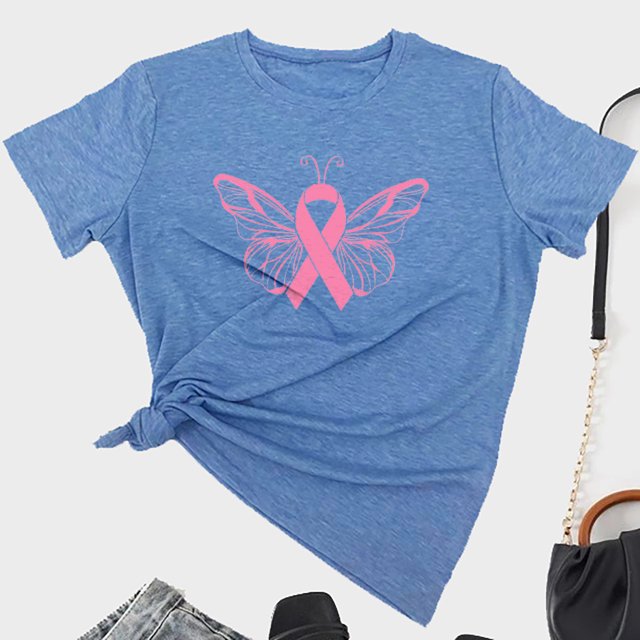 TIMIFIS T-Shirt Ruban Rose de Sensibilisation au Cancer du Sein pour Femmes T-Shirts Cancer du Sein Été Ample Imprimé Col Rond T-Shirt Manches Courtes Blouse Décontractée Automne/hiver