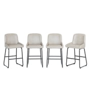 Modern Industrial Counter Bar Stool Replacement – Set of 4 Grey PU Leather Armless Chairs with Backrest & Footrest, Metal Frame, Upholstered, 67cm High, 150KG Support – Gray 4pcs