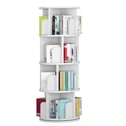 Ourlova Rotating Bookshelf 4 Tier Bookcase Storage Rack for Kids and Adults Corner Spinning Book Shelf for Small Space Wood Revolving Bookcase Organizer for Bedroom Living Room White