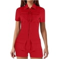 thumbnail image 1 of LOVZFMLL Women's Zip Pockets Color Work Lapel Jumpsuit Shorts Tight Jumpsuit Red XXL, 1 of 4