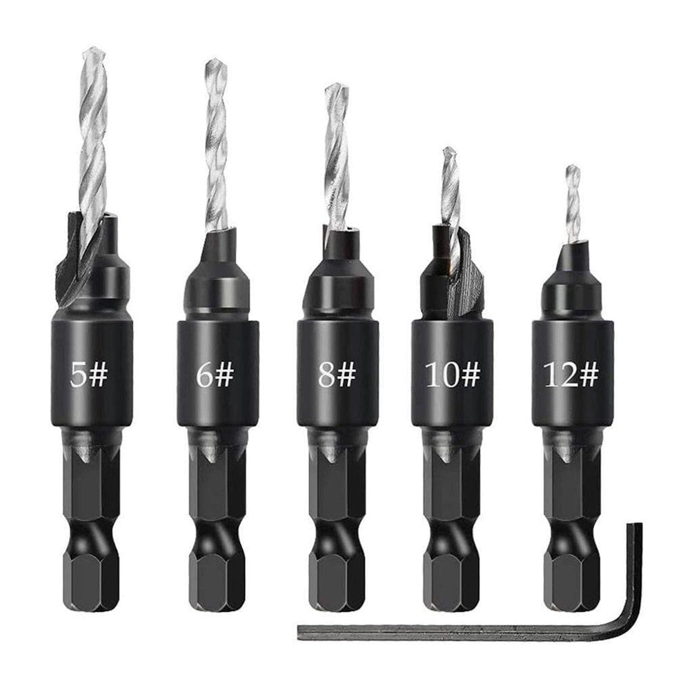 MesaSe 5Pcs/Set 1/4 inch Shank Countersink Drill Bit Power Tools Accessories for Plastic Metal Woodworking Tool by Power Drill