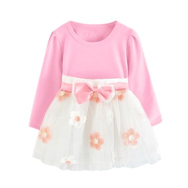 Zanarzt Robe pour Bébé Fille Nourrisson Tout-Petit Enfants Bébés Filles Manches Longues Tulle Patchwork Fleur Nœud Robes Vêtements Rose,6-12 Mois