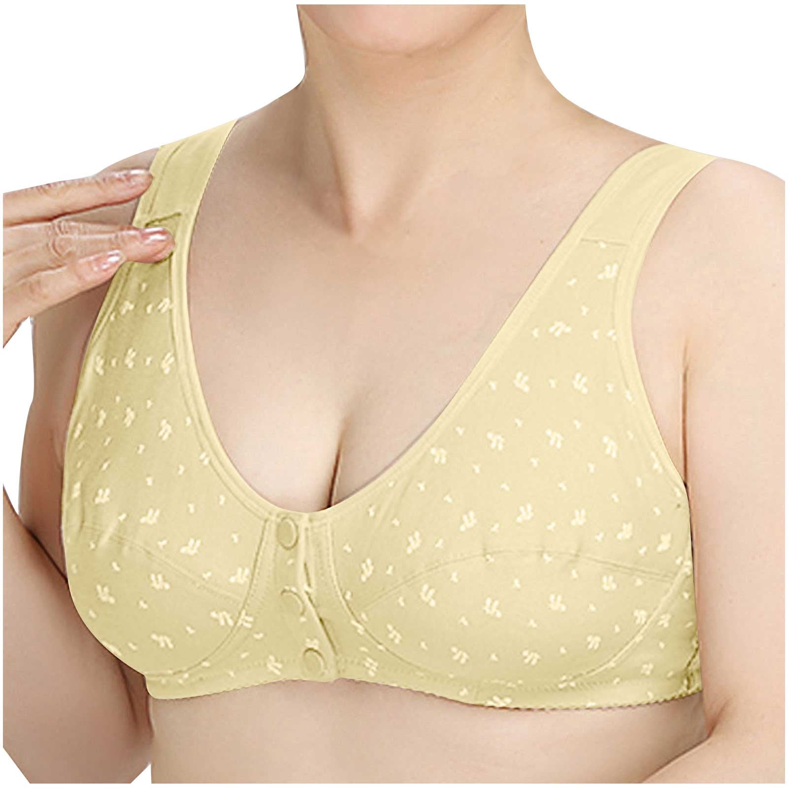 Timegard Wirefree Bras for Women Print Front Closure Button Breathable Comfort Seniors Bras with Support