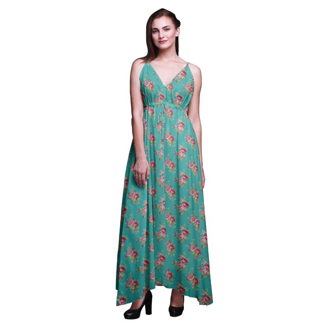 Bimba Floral Dames Longue Robe à Imprimé Floral Spaghetti Sangle V Cou Maxi Plage Wear-XXX-Large