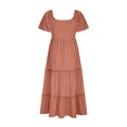 thumbnail image 4 of Robes d'Été Grande Taille pour Femmes 2024 Décontractées à Manches Courtes, Boutonnées, Col en V, à Étages, Ligne A, Fluides, Robe Midi de Plage avec Poches, Économisez jusqu'à 65 % de Rabais!, 4 of 5