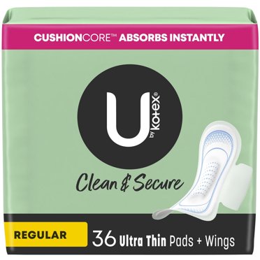 U by Kotex Clean & Secure Serviettes Ultraminces avec Ailes, Absorption Régulière 36 Unités