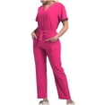 thumbnail image 1 of Grrvtrz Womens Scrubs Set Casual Workwear Drawstring Threaded Pant Legs 2PC, V Neck Stretch Scrub Top & Straight Leg Pants, 1 of 6
