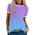 thumbnail image 1 of Haut à Manches Courtes pour Femme, Blouse Décontractée à Imprimé Dégradé avec Détail Patchwork, T-Shirt à Col Rond pour le Quotidien, 1 of 5