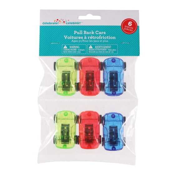 Way to Celebrate! Pull Back Toy Cars, 6-Pack Cars, Party Favors for Ages 3+