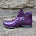 thumbnail image 2 of Bottes Courtes en Cuir pour Femmes Rétro Unies à Talon Bas avec Fermeture Éclair, 2 of 9