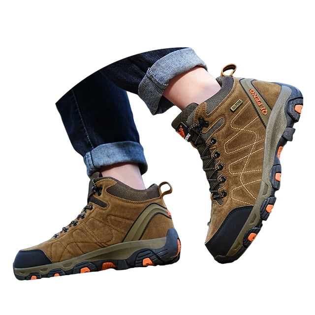 Dakaela Mens Womens Winter Hiking Boots Waterproof Warm Snow Booties Non Slip Motorcycle Combat Boot