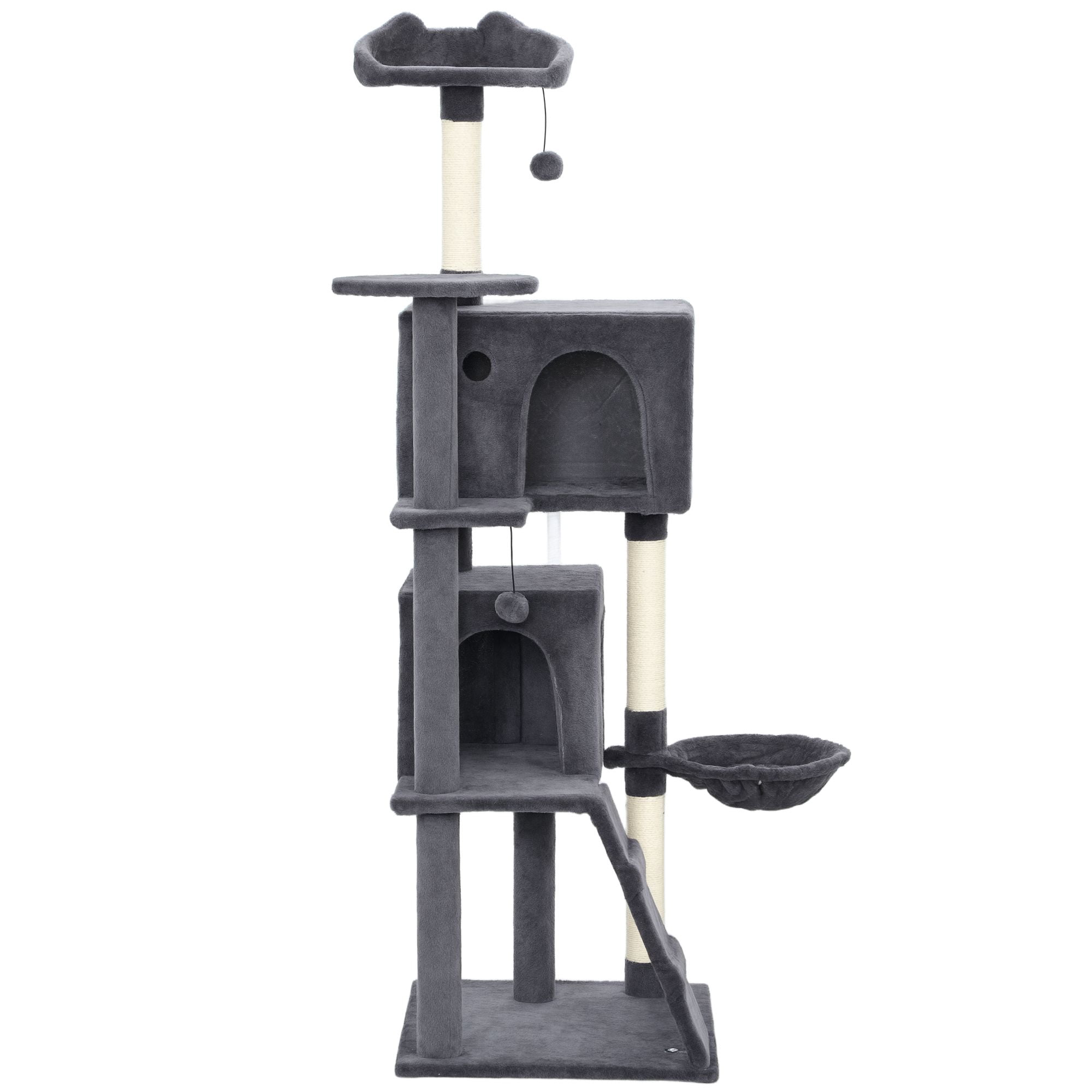 63" Dark Grey Cat Tree with Sisal Posts, Plush Perches & Condo - Multi-Level Indoor Cat Tower for Climbing, Scratching & Napping - Stable & Safe Design
