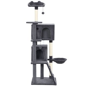 63" Arbre de chat gris foncé avec poteaux sisal, perches en peluche & Condo - Tour de chat intérieure multi-niveaux pour l'escalade, la scratching & Nappage - Stable & Conception sûre