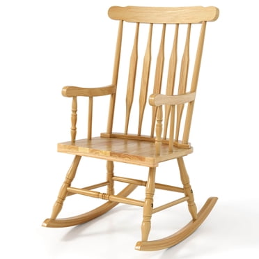 Costway Solid Wood Rocking Chair Porch Rocker Indoor Outdoor Seat Glossy Finish Black Natural