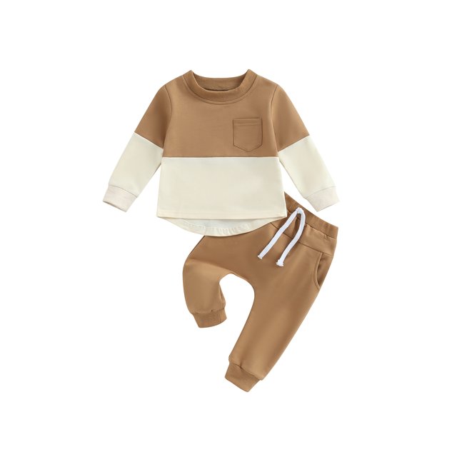 Faithtur Toddler 2Pcs Fall Outfits Long Sleeve Contrast Color Sweatshirt and Pants Set Baby Clothes