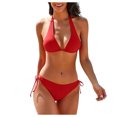 thumbnail image 2 of EGNMCR Bikini Set Women's Solid Bikini Strap Bikini Deep V Split Swimsuit, 2 of 5