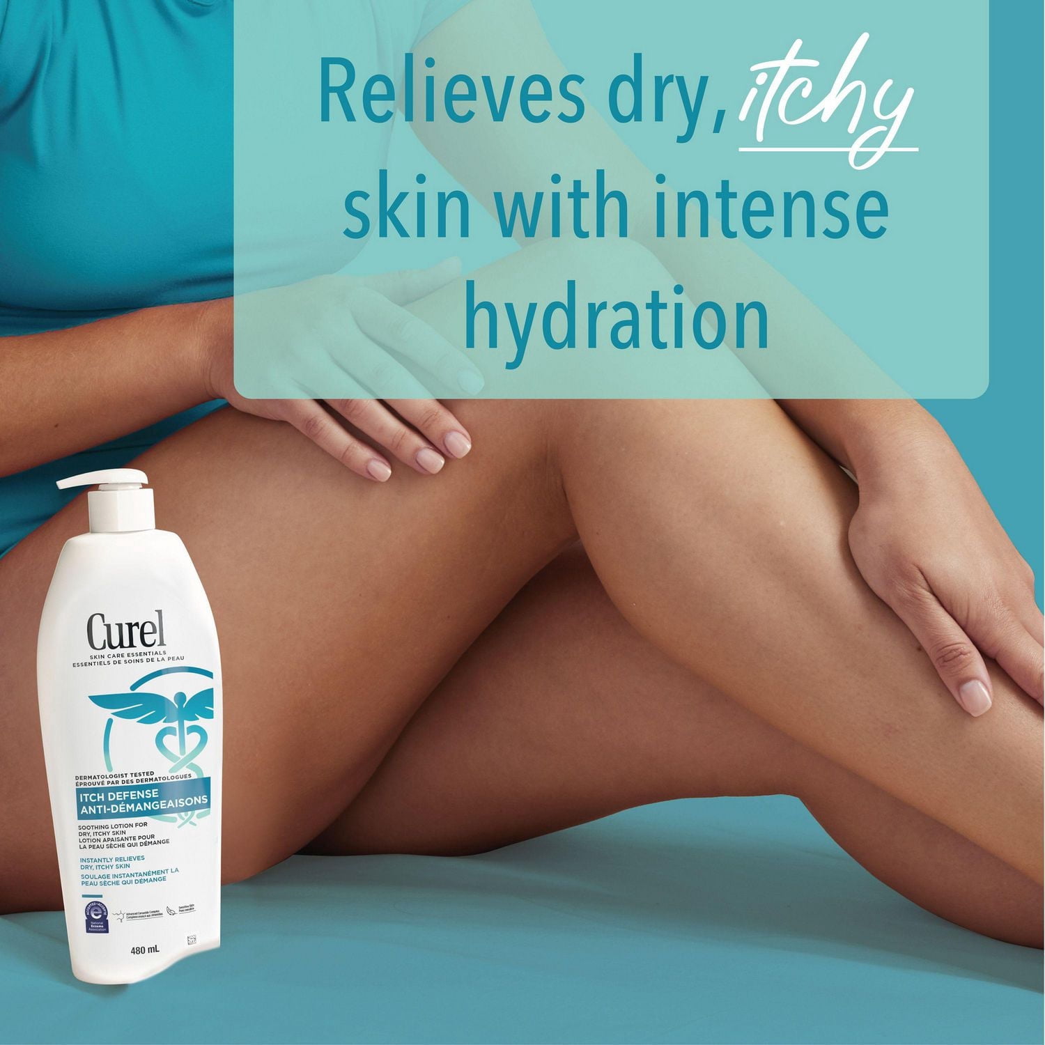 Curel® Itch Defense® Lotion sans parfum pour peau, sèche et irritée Anti-démangeaisons Thérapie céramidique évoluée, 480mL