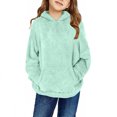 thumbnail image 1 of Milgrthf Girls Fuzzy Fleece Pullover Sweatshirt Casual Sherpa Winter Basic Tops Warm Outwear Coat with Pockets 4-12 Years Mint Green 150, 1 of 6