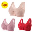 thumbnail image 2 of Lenpel Women's Plus Size Front Closure Bras 3 Pc No Underwire Printed Full Coverage Bralettes Comfortable Everyday Bras(Red,4X-Large), 2 of 6
