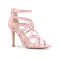 thumbnail image 1 of BLISSFUL STEP Chaussures pour Femmes à Brides à Lacets à Bout Ouvert Sandales Habillées à Talon Aiguille Haut Rose 9, 1 of 8