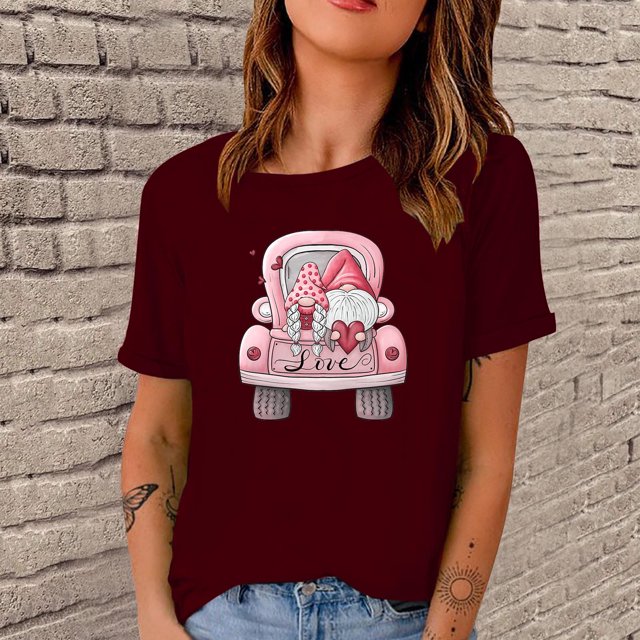 Meichang T-Shirts de la Saint-Valentin pour Femmes, T-Shirt Graphique Cœur d'Amour, Manches Courtes, Col Rond, Décontracté, Blouses, Joyeuse Saint-Valentin