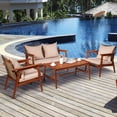 thumbnail image 4 of Costway 8PCS Patio Rattan Furniture Set Acacia Wood Frame Cushioned Sofa Chair Garden, 4 of 9