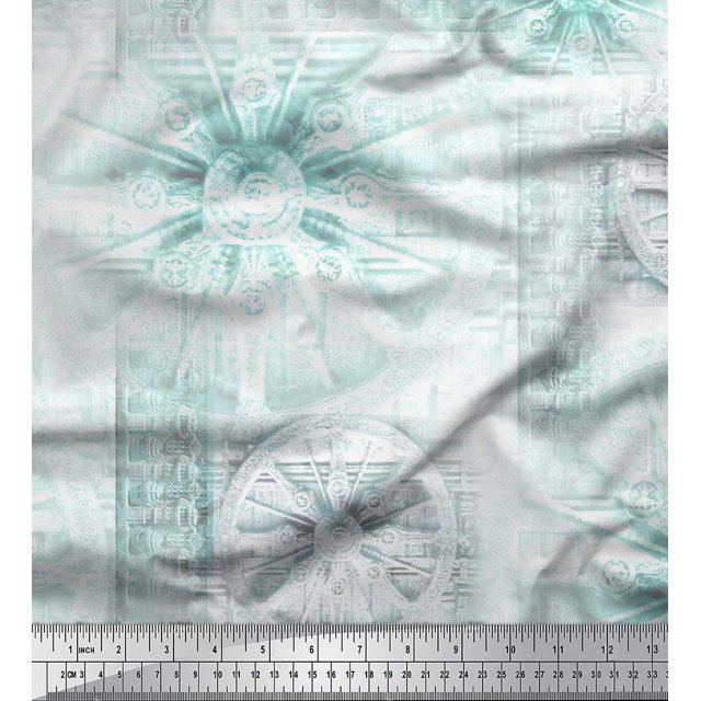 Soimoi polyester Crepe Fabric Elephant & Wheel Panel Printed Craft Fabric by the Yard 42 Inch Wide