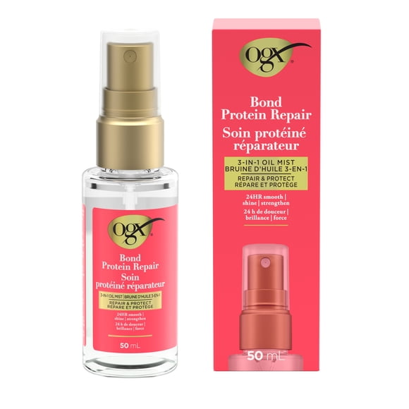 OGX® Répare et Protège Soin Protéiné Réparateur Bruine d'Huile 3-en-1, Huile Capillaire Multibienfaits Protège les Cheveux Secs et Abîmés contre les Frisottis, Renforce, & Préserve la Brillance