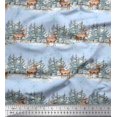 thumbnail image 1 of Soimoi Blue Modal Satin Fabric Reindeer & Snowflakes Tree Print Fabric by the Yard 42 Inch Wide, 1 of 5